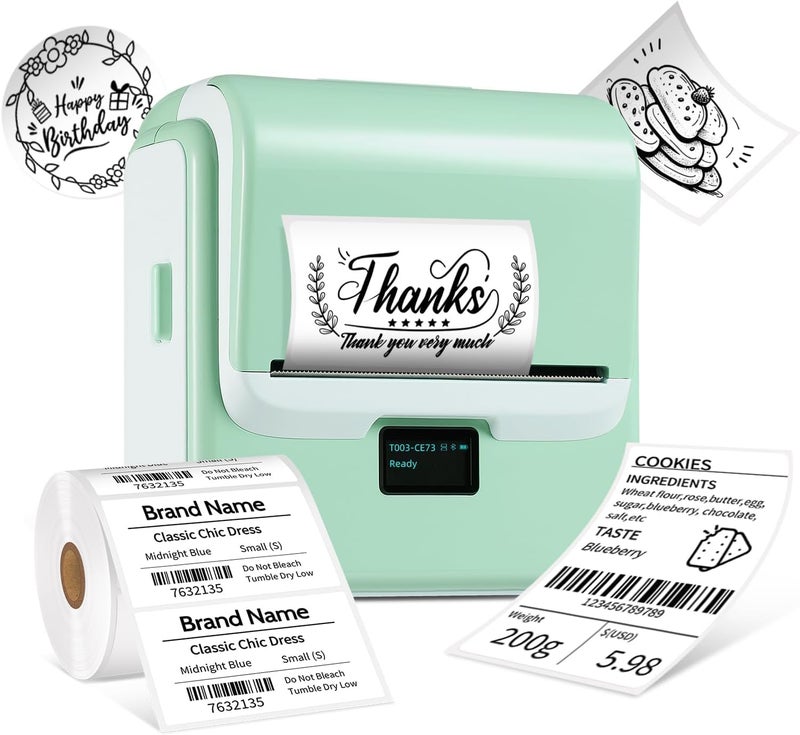 FOUGSTA Label Maker Machine with Tape, T003 Thermal Label Maker, 2 Inch Bluetooth Label Printer Compatible with Phone & PC, Sticker Printer Barcode Thermal Maker for Small Business, Home, School - Image 1